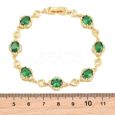 Brass Pave Cubic Zirconia Heart Flower Link Chain Bracelets for Women KK-CBA68DA-13G-04-1