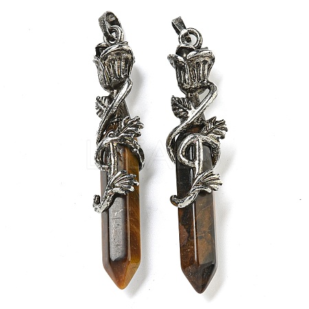 Natural Tiger Eye Faceted Double Termimal Pointed Big Pendants G-P547-03AS-02-1