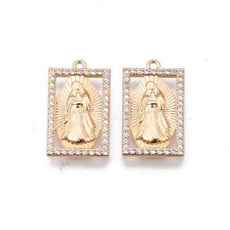 Brass Micro Pave Clear Cubic Zirconia Pendants KK-N232-173G-NF-1