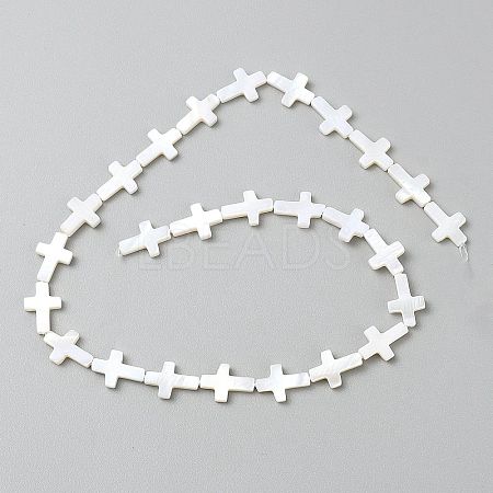 Natural Freshwater Shell Cross Beads Strands BSHE-WH0015-01-1