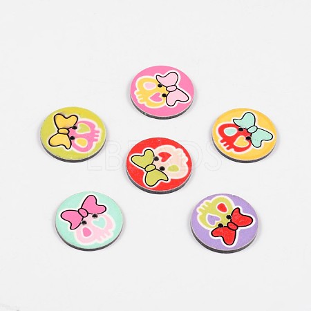 2-Hole Flat Round with Lovely Skull Pattern Acrylic Buttons BUTT-F055-02-1