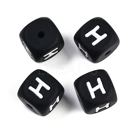 20Pcs Black Cube Letter Silicone Beads 12x12x12mm Square Dice Alphabet Beads with 2mm Hole Spacer Loose Letter Beads for Bracelet Necklace Jewelry Making JX433H-1