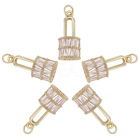 5Pcs Brass Micro Pave Clear Cubic Zirconia Pendants ZIRC-SZ0003-24-1