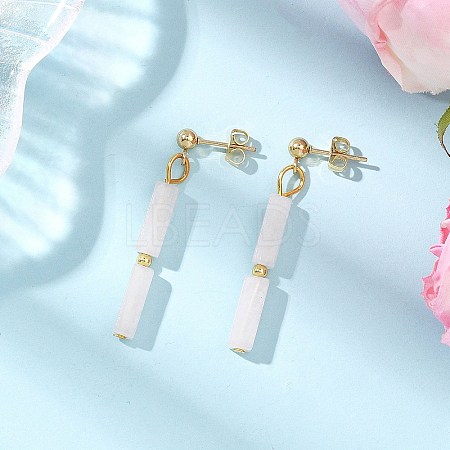 Rectangle Brass Natural White Jade Dangle Stud Earrings EJEW-JE06768-1