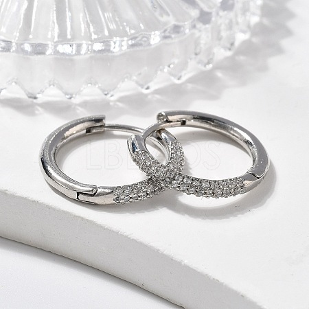 Brass Micro Pave Cubic Zirconia Huggie Hoop Earrings LS-EJEW-K083-36P-B-1