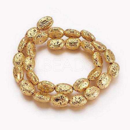 Electroplated Natural Lava Rock Beads Strands G-P400-01G-1