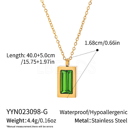 304 Stainless Steel Pave Cubic Zirconia Rectangle Pendant Necklaces for Women LS-PO5474-2-1