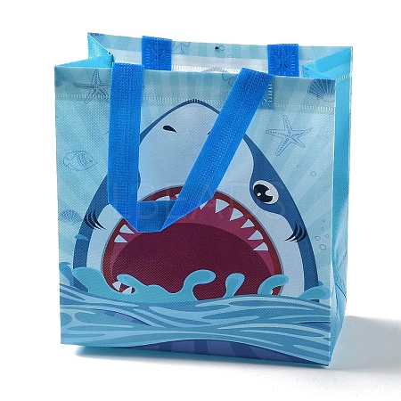 Cartoon Printed Shark Non-Woven Reusable Folding Gift Bags with Handle ABAG-F009-D01-1