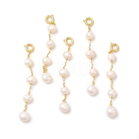 Brass Natural Pearl Beads Spring Ring Clasp Charms KK-I697-13G-1