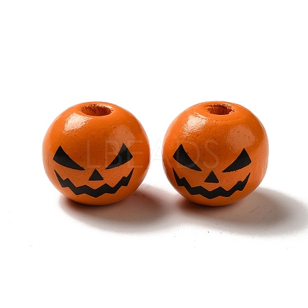 Printed Black Jack O Lantern Round Wood European Beads WOOD-K007-03-1