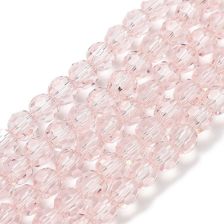 Misty Rose Color Faceted(32 Facets) Round Glass Beads Strands X-EGLA-J042-6mm-19-1