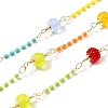 Brass Hexagonal Column Glass Seaded Beaded & Resin Round Beaded Link Chains CHC-G026-01C-1