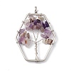 Hexagon Natural Amethyst Copper Wire Wrapped Chip Big Pendants G-E195-03P-2