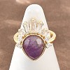 Brass with Natural Amethyst Finger Rings GG-CBACC2B-07G-07-1