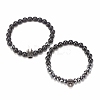 2Pcs 2 Style Synthetic Hematite & Black Stone & Natural Obsidian Stretch Bracelets Set with Cubic Zirconia Skull BJEW-JB08120-6
