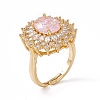 Pink Glass Oval Adjustable Ring with Cubic Zirconia RJEW-J017-VC497-4