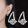 Brass Micro Pave Clear Cubic Zirconia Flat Round Hoop Earrings FS-WG5850E-01-2