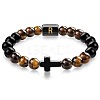 8MM Natural Tiger Eye and Matte Black Obsidian Round Beaded Stretch Bracelets SL9862-18-1