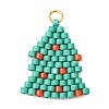 Christmas 304 Stainless Steel & Glass Cylinder Seed Beads Pendants PALLOY-MZ01444-1