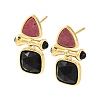 Ion Plating(IP) Natural Dyed & Heated Black Agate and Natural Rhodonite Stud Earring Findings EJEW-U014-01E-1