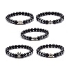 Natural Obsidian & Non-Magnetic Synthetic Hematite Round Beads Stretch Bracelet for Men Women BJEW-JB06968-1