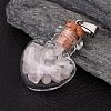 Heart Glass Bottle with Rose Quartz inside Pendants PALLOY-JF00172-02-1