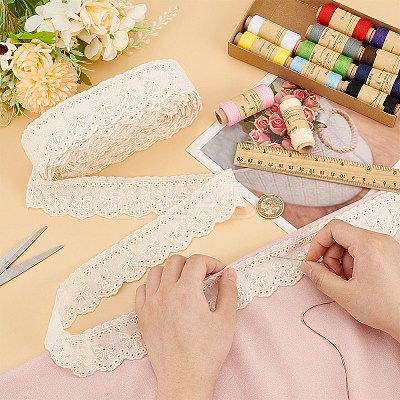 15 Yards Cotton Embroidery Bowknot Lace Ribbons OCOR-WH0045-35C-1