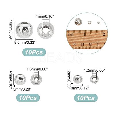 30Pcs 3 Style 201 Stainless Steel Beads STAS-UN0045-48-1