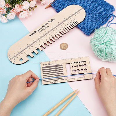 Oval & Rectangle Wooden Knitting Needle Gauge & Yarn Wrap Guide Board DIY-WH0033-88-1