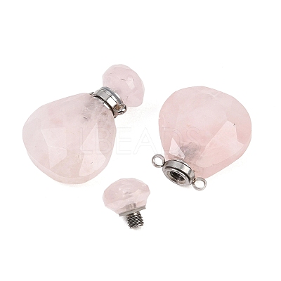 Teardrop Natural Rose Quartz Perfume Bottle Pendants G-H241-02B-P-1