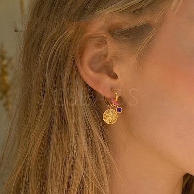 Brass Enamel Bell & Flat Round Hoop Dangle Earrings WG847A7-01-1