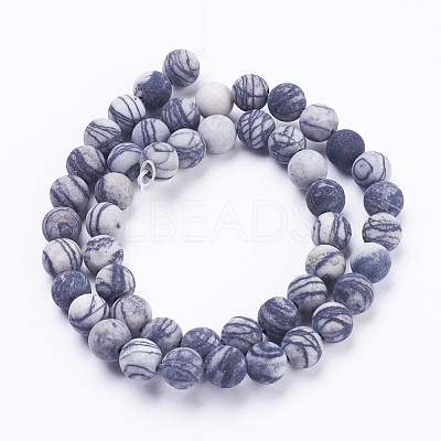 Natural Black Silk Stone/Netstone Beads Strands X-G-F520-57-8mm-1