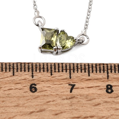 Brass Pave Cubic Zirconia Rectangle and Heart Pendant Cable Chain Necklaces KK-CBAB173-04P-02-1