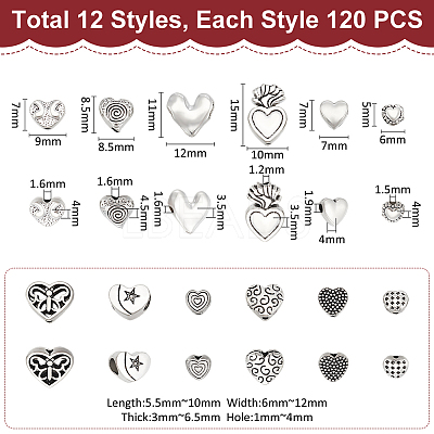 110Pcs 10 Styles Tibetan Style Alloy Beads FIND-UN0015-82-1