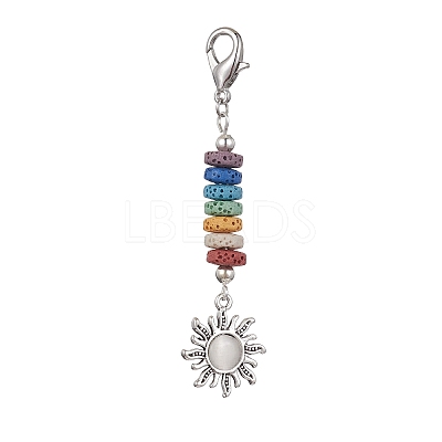 Sun Alloy & Cat Eye Pendant Decoration HJEW-JM01593-03-1