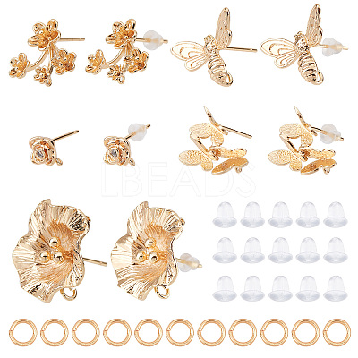 10Pcs 5 Style Brass Stud Earring Findings KK-CN0001-88-1