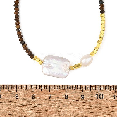 Rectangle Natural Baroque Keshi Pearl and Faceted Round Natural Mixed Stone Beaded Necklaces for Women NJEW-JN06682-1