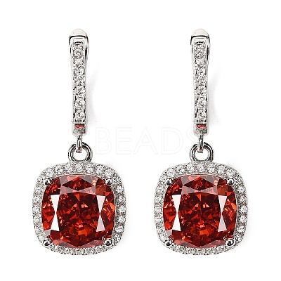 925 Sterling Silver Pave Cubic Zirconia Square Hoop Earrings EJEW-C150-01A-01-1
