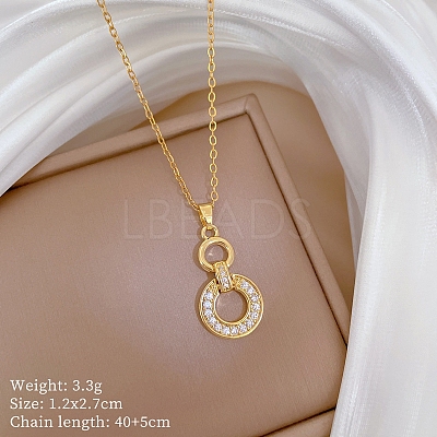 Double Rings 304 Stainless Steel Micro Pave Clear Cubic Zirconia Pendant Necklaces FS-WG3DD11-01-1