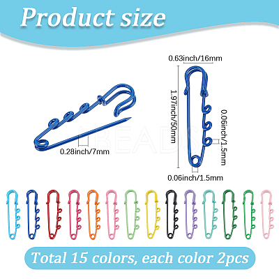 30Pcs 15 Colors Baking Paint Iron Brooch Findings IFIN-SC0002-01-1