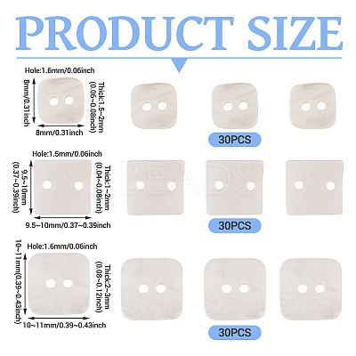 90Pcs 3 Styles Freshwater Shell Buttons BUTT-TA0001-41-1