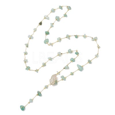 Natural Green Aventurine Chip Handmade Link Chain Necklaces NJEW-JN05811-02-1