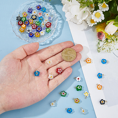 48Pcs Handmade Millefiori Glass Pendants PALLOY-HS00029-1