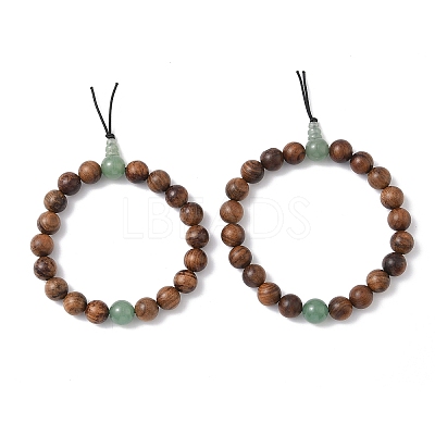 2Pcs 2 Styles Natural Wood & Green Aventurine Round Beads Stretch Bracelets for Men Women BJEW-JB12349-1