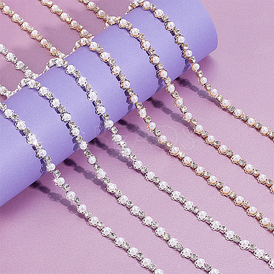 4 Yard 2 Style Rhinestones Cup Chains with ABS Plastic Pearl Beaded LCHA-NB0001-01-1