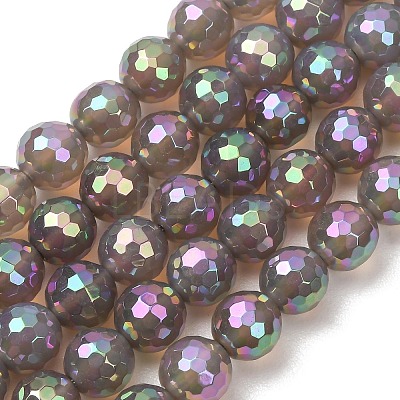 Electroplated Natural Agate Beads Strands G-B191-A07-8mm-03-1