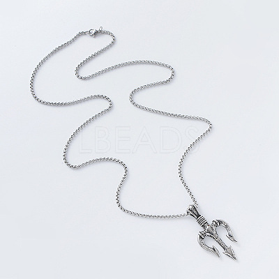 Viking Three Fork Pendant 304 Stainless Steel Men's Necklaces IA5597-1