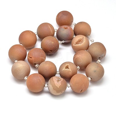 Round Electroplated Natural Druzy Geode Quartz Crystal Beads Strands G-A143B-16mm-01-1
