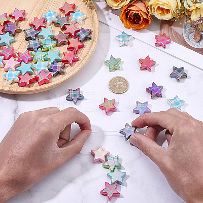 50Pcs Rainbow Iridescent Printed Opaque Acrylic Beads OACR-SP0002-13A-1