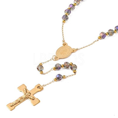 Ion Plating(IP) Crucifix Cross 304 Stainless Steel Rosary Bead Necklaces NJEW-M075-03G-03-1